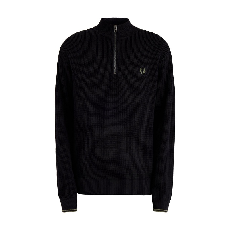 Waffle Stitch Half Zip Jumper Black