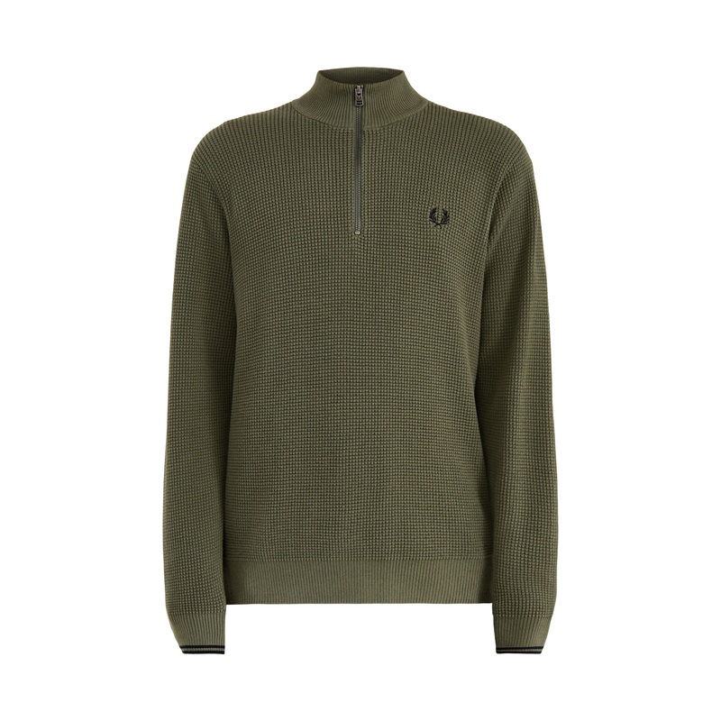 Waffle Stitch Half Zip Jumper Green