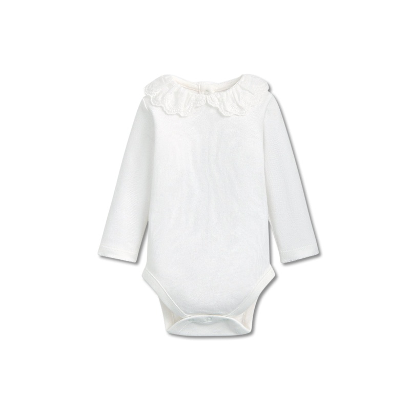 White Embroidered Collar Bodysuit