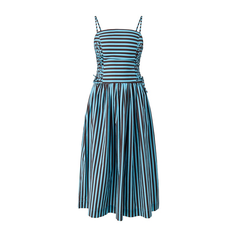 Angelina Midi Dress With Lace Up Blue Organic Cotton