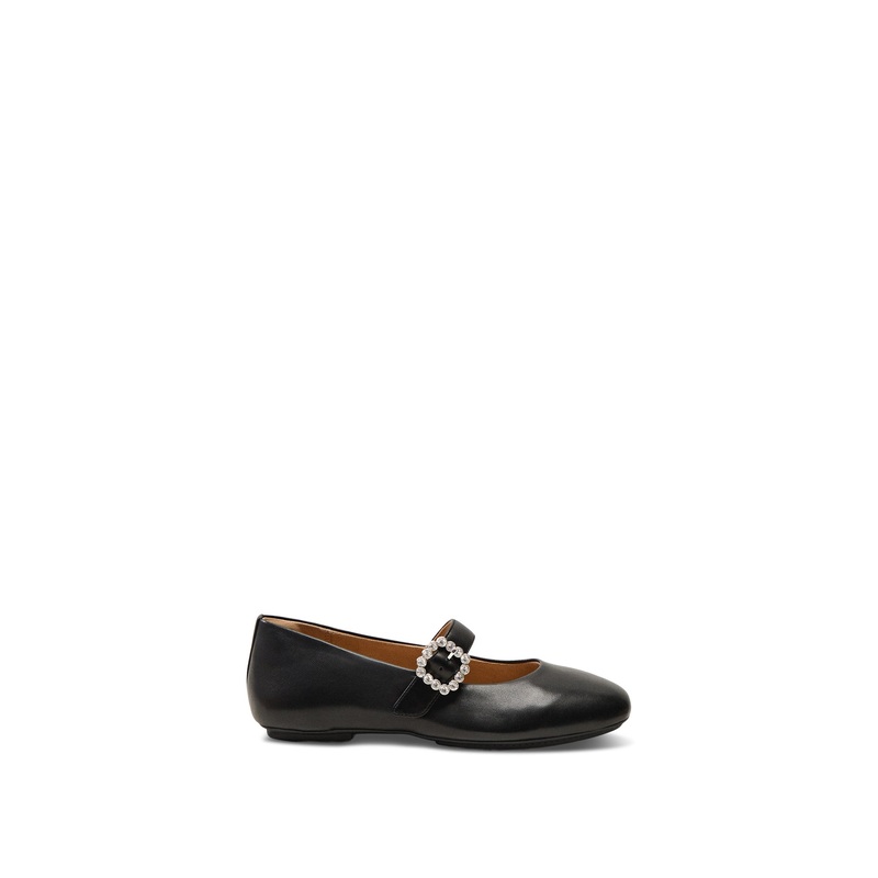 Delicato Crystal-Buckle Leather Mary Janes Black