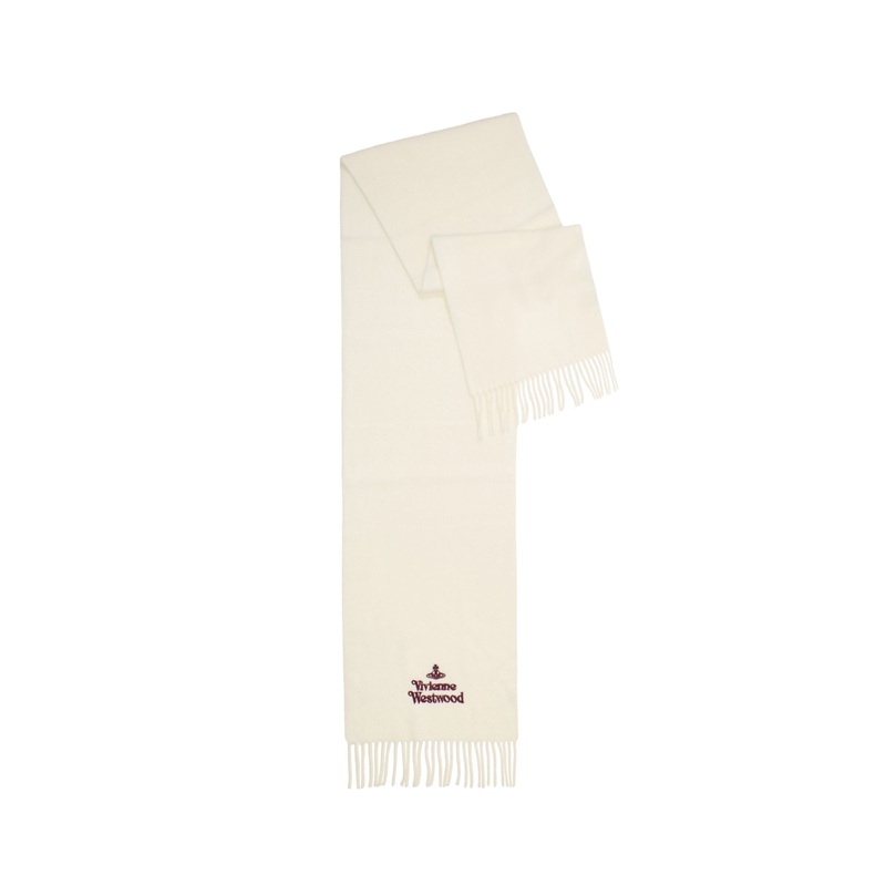 Embroidered Logo Scarf in White
