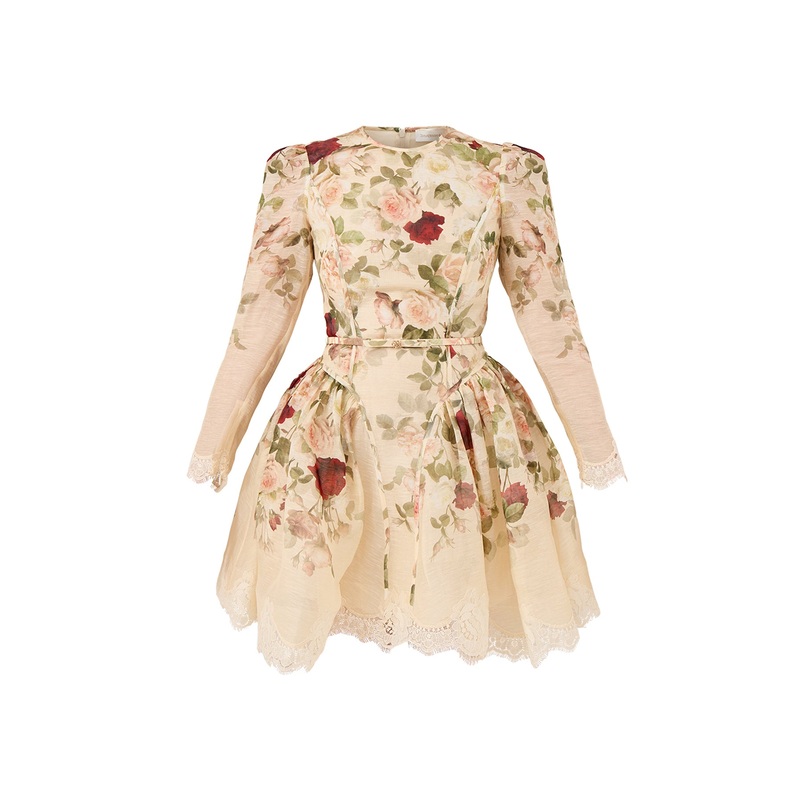 Hypnotic Lace Trim Mini Dress Cream Cascade