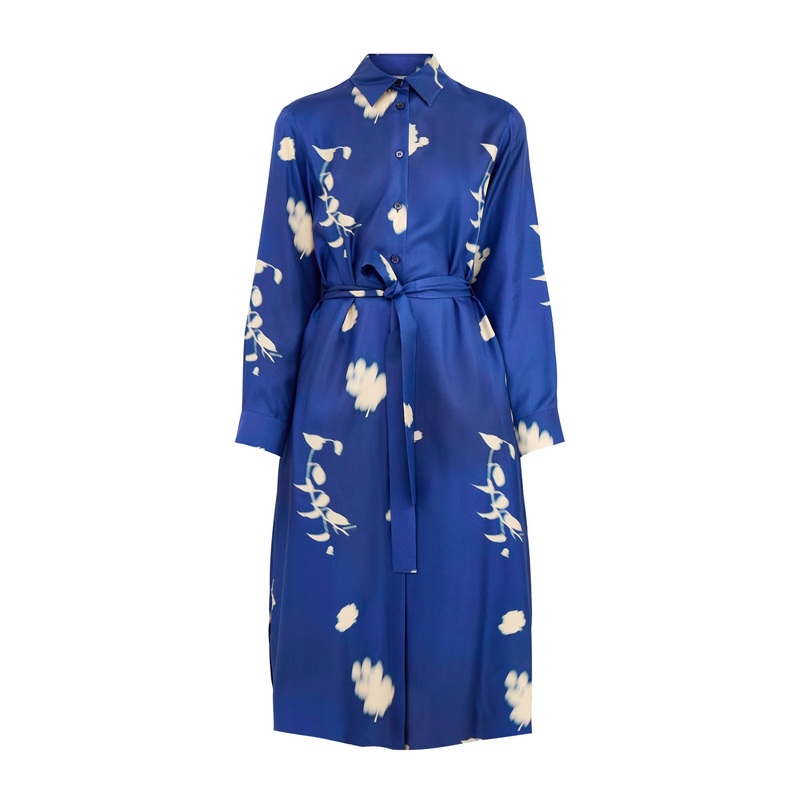 Jadi Silk Printed Shirt Dress China Blue