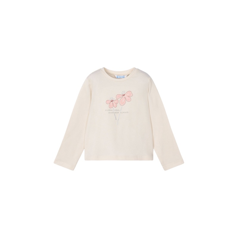 Long Sleeve Flower T-Shirt Cream