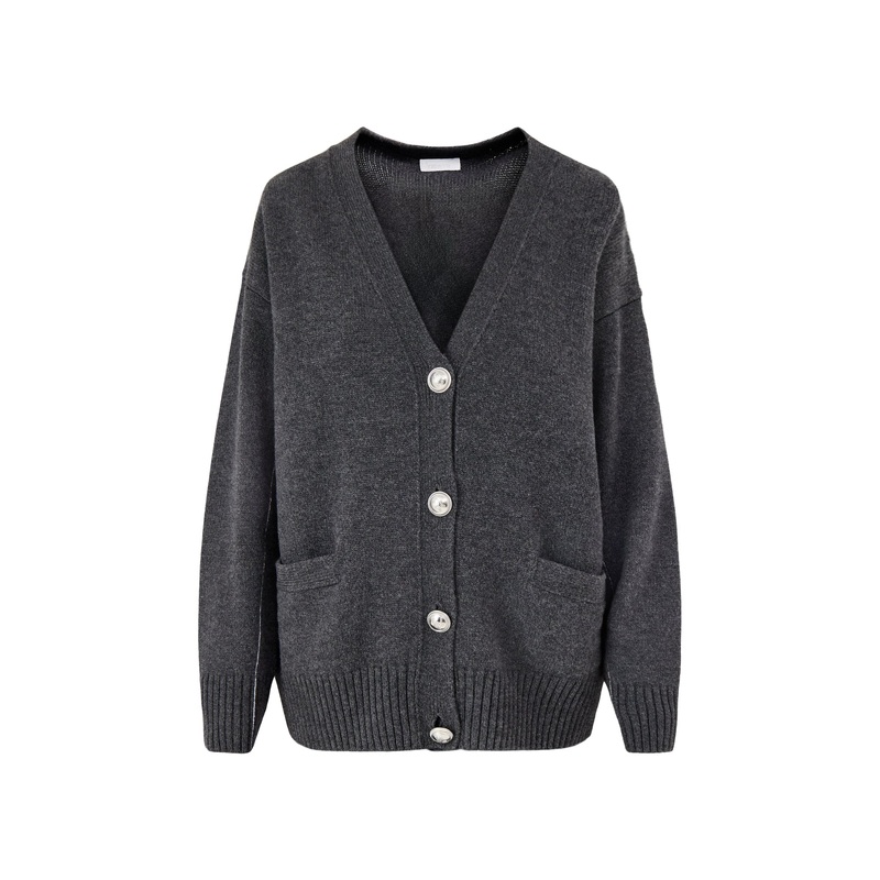 Pull Cardigan With Logo Hardware Buttons Dark Grey