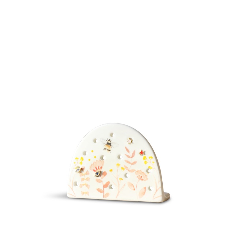 Terracotta Floral Earring Holder White