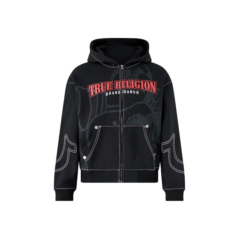 Fashion Big T Zip Up Hoodie Jet Black