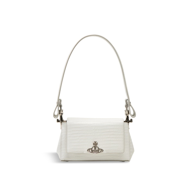 Hazel Mini Croc Embossed Small Handbag White Leather