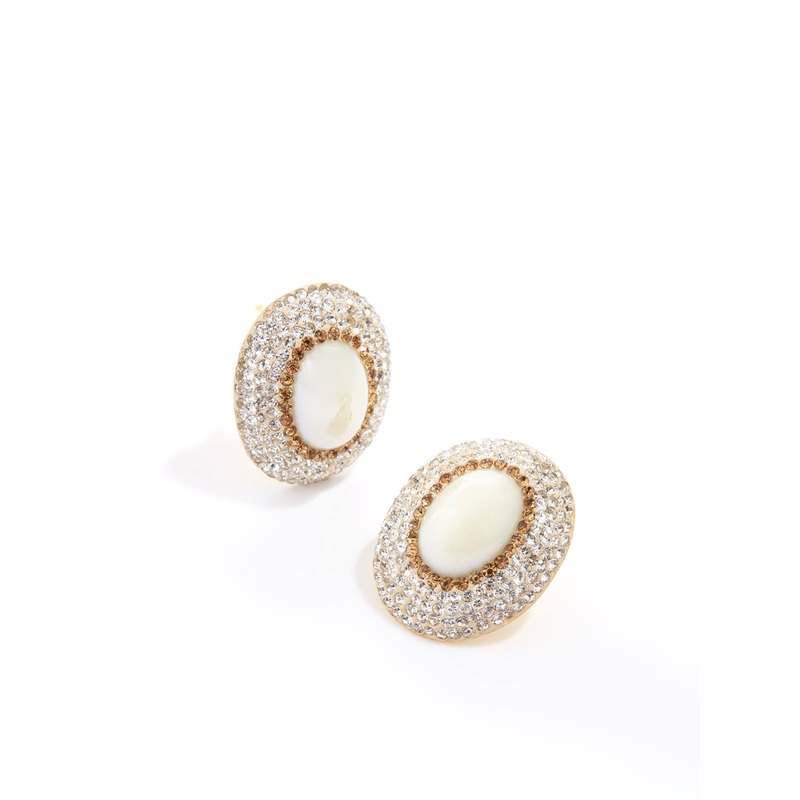 Large Pearl Crystal Stud Earrings White Crystal