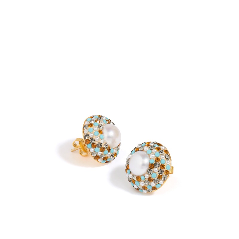 Mosaic Pearl Stud Earrings Multi