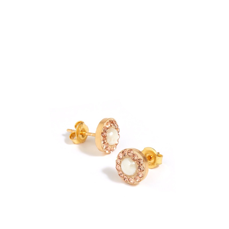 Peach Pearl Stud Earrings White Gold