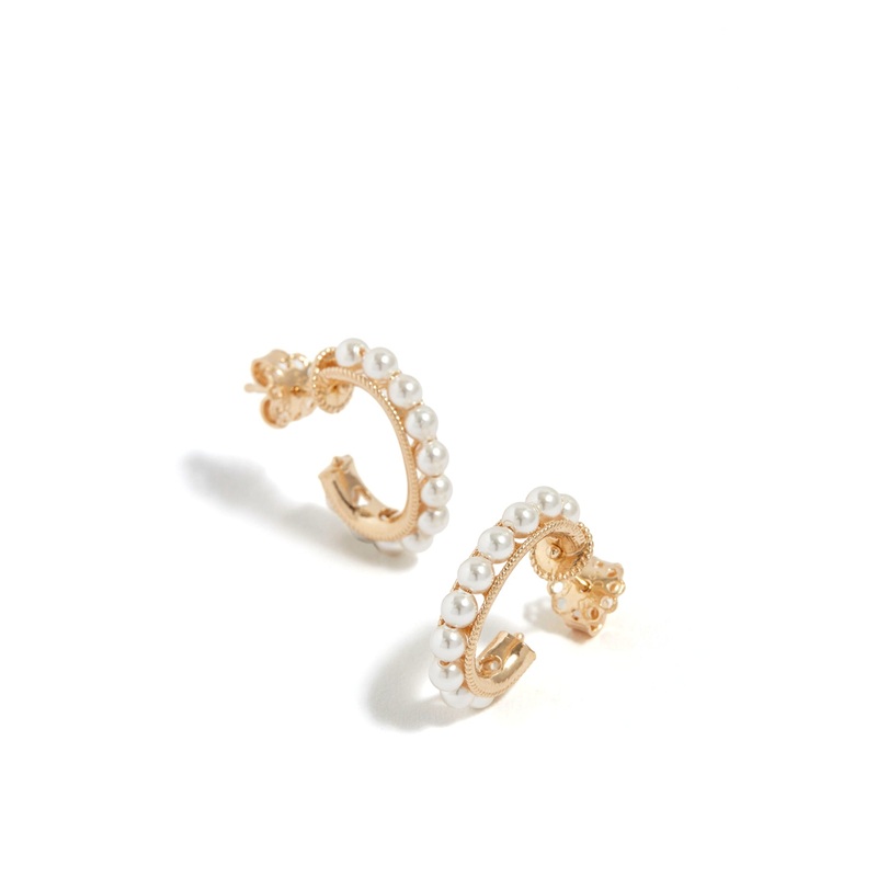 Pearl Mini Mondello Hoop Earrings Core Gold White Pearl