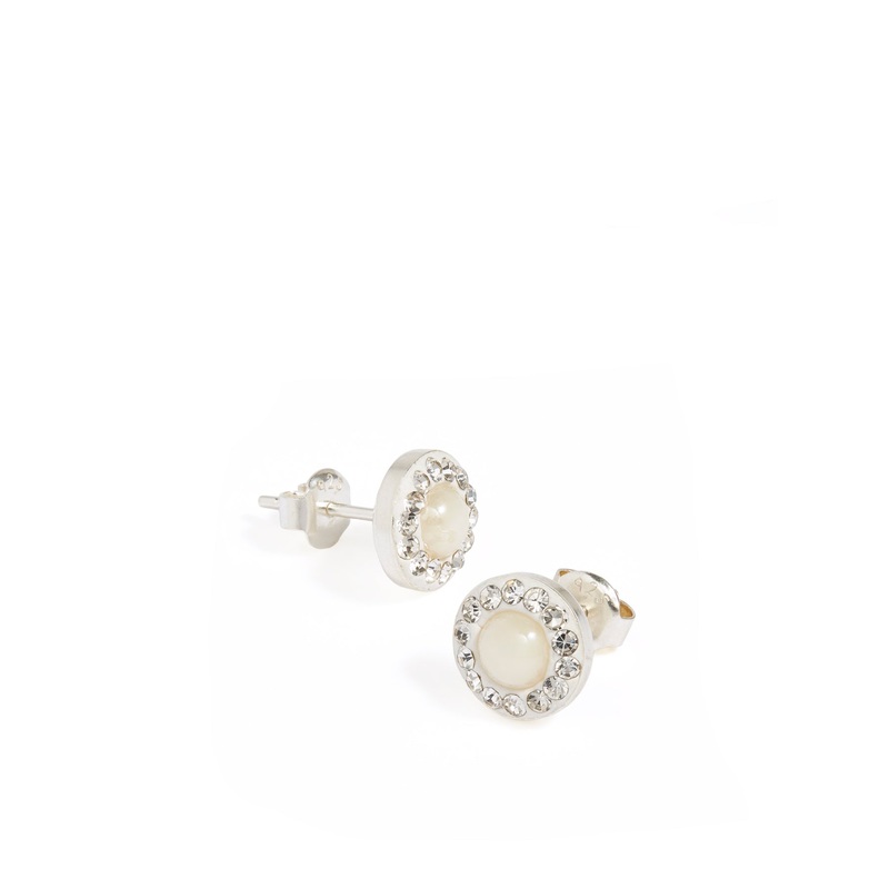 Silver Crystal Stud Earrings White Silver
