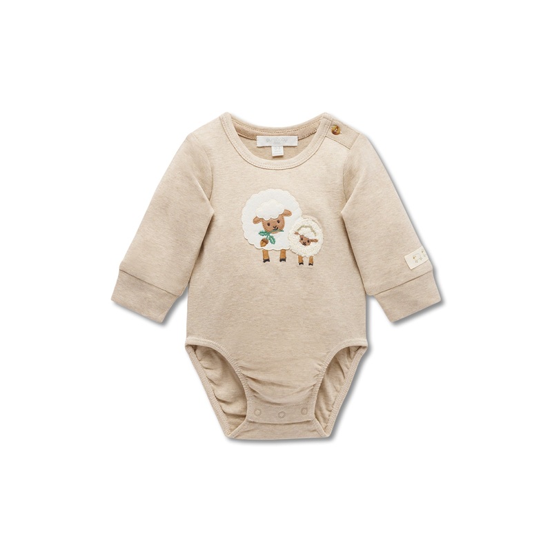 Applique Bodysuit Almond Organic Cotton
