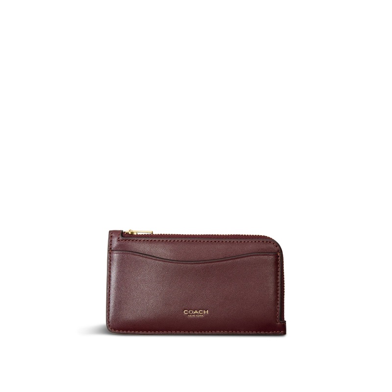 Colorblock Leather New York Zip Card Case Burgundy