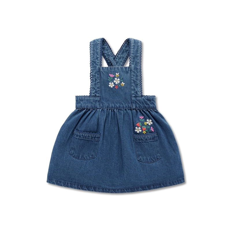 Embroidered Pinnie Mid Denim Cotton