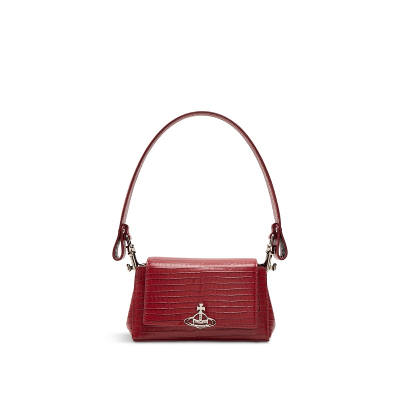 Hazel Mini Croc Embossed Small Handbag Red