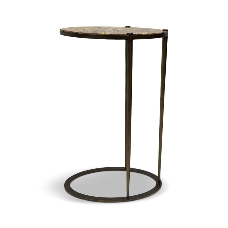 Iota Oval Accent Table Forest Brown Marble Smoked Gold Frame
