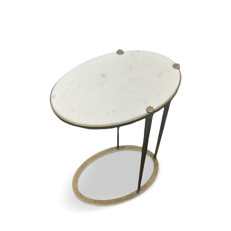 Iota Oval Accent Table White Banswara Marble Aged Champagne