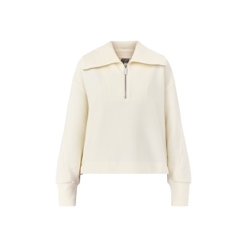 Peaceful Rib Half Zip Cropped Sweatshirt Lily White