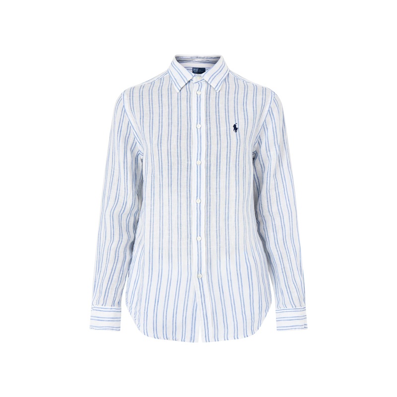 Classic Stripe Long Sleeve Button Front Shirt White Pond Blue