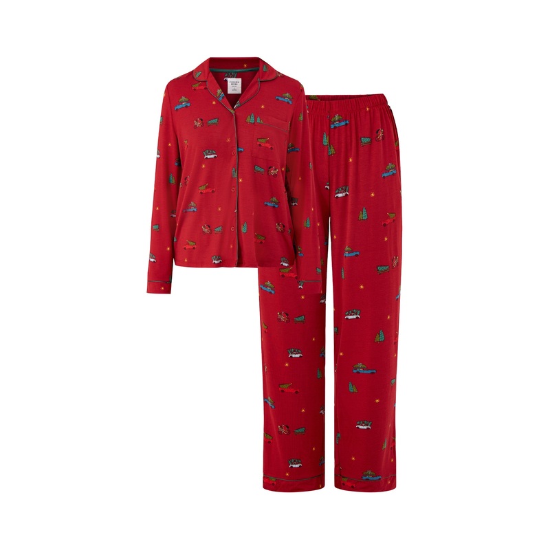 Ditsy Santa Bike Long Set Red
