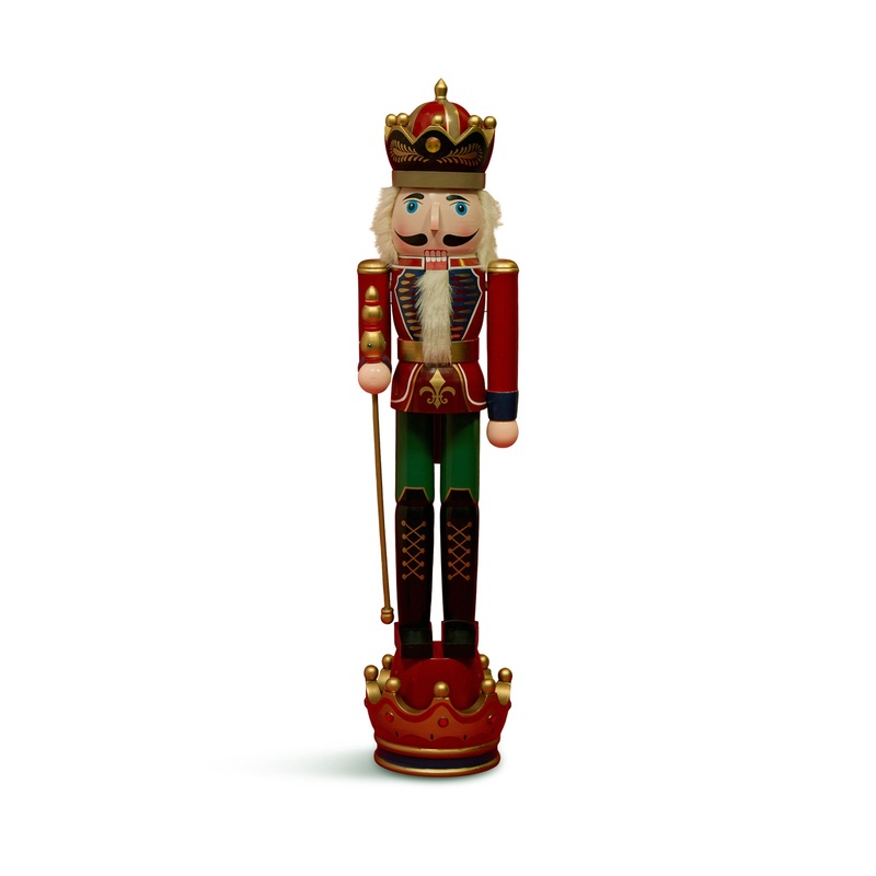 Extra Large Red Wooden Nutcracker On Crown Stand 36 Inch