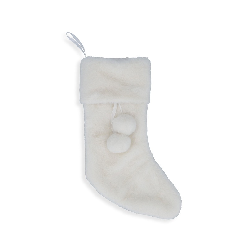 Faux Fur Stocking Poms Christmas Decoration White