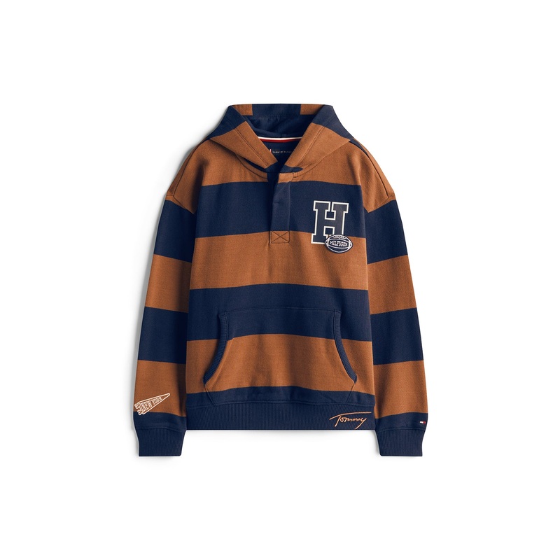 Kids Varsity Stripe Concealed Placket Hoody