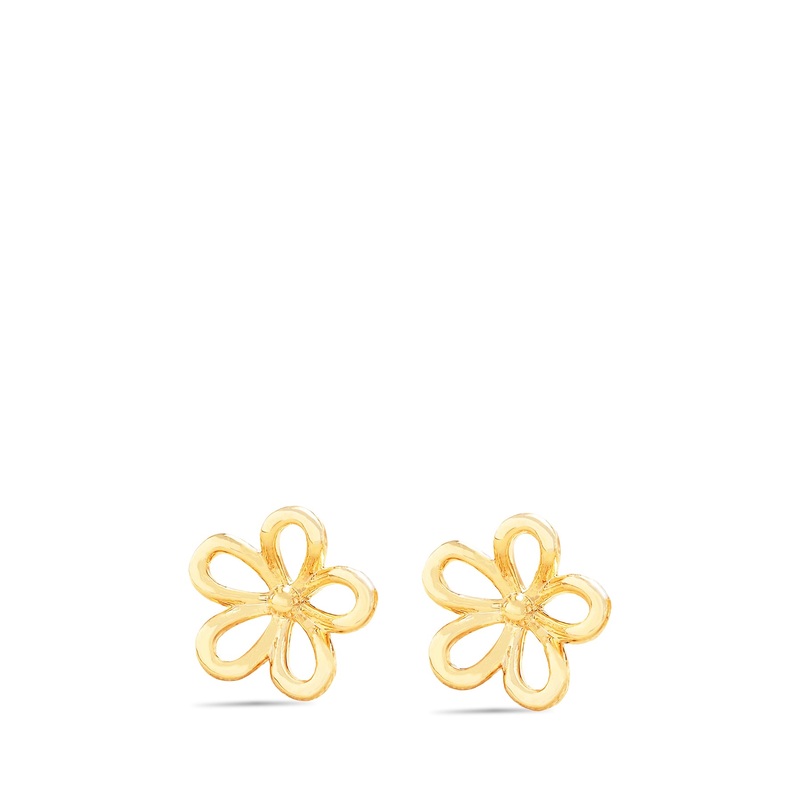 Flower Outline Stud Earrings In Gold With Flower Backs Gold