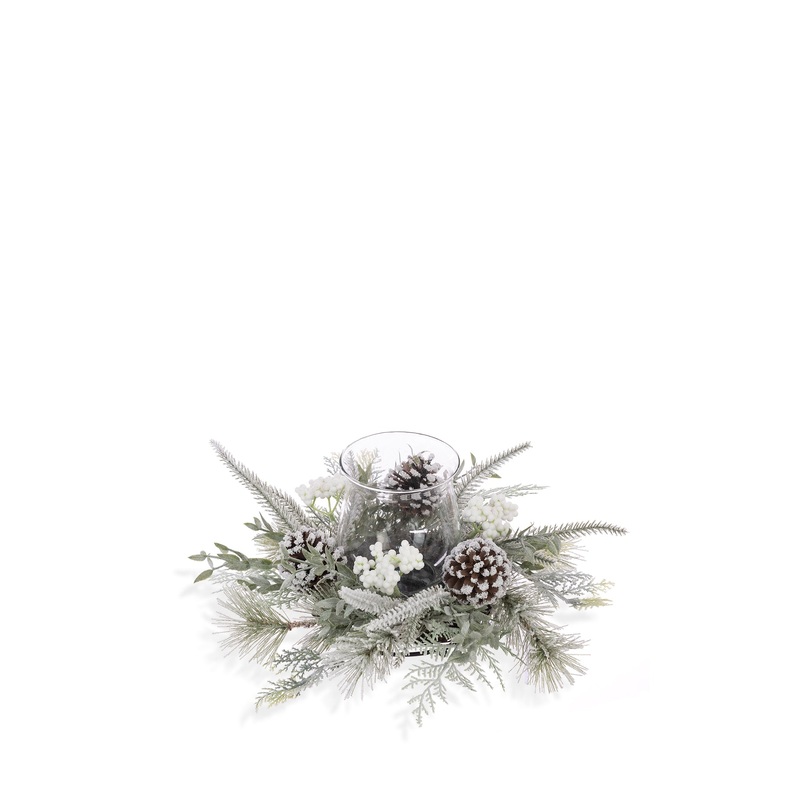Frosted Pinecone & Berry Candle Holder Centerpiece