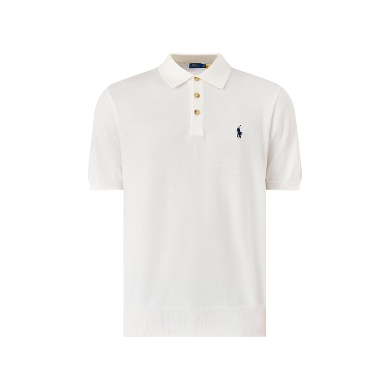 Knitwearted Polo Top Deckwash White Navy