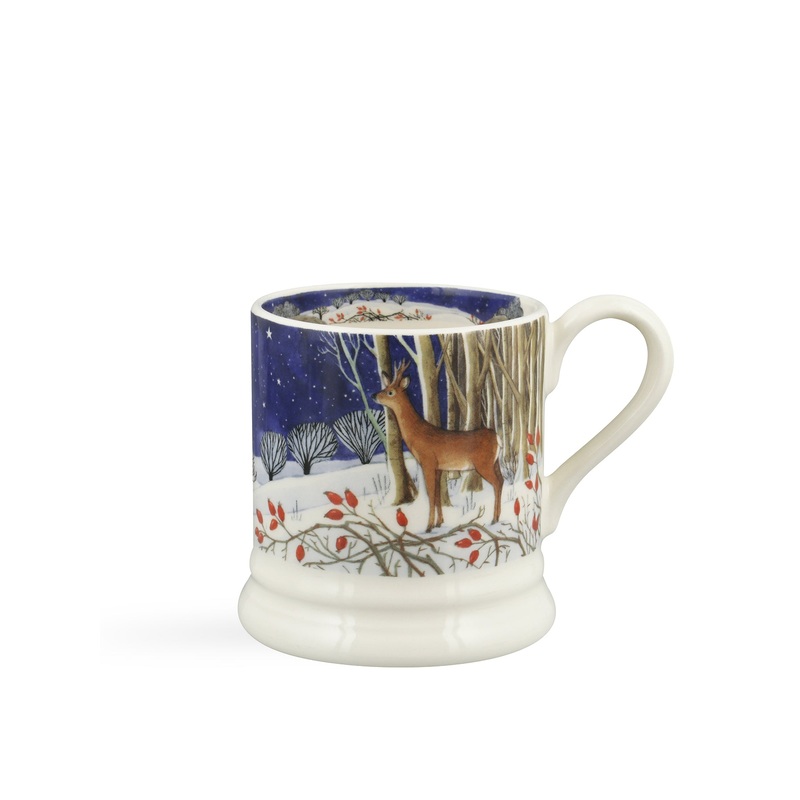 Midnight Deer Stoneware Mug with Seasonal Illustration