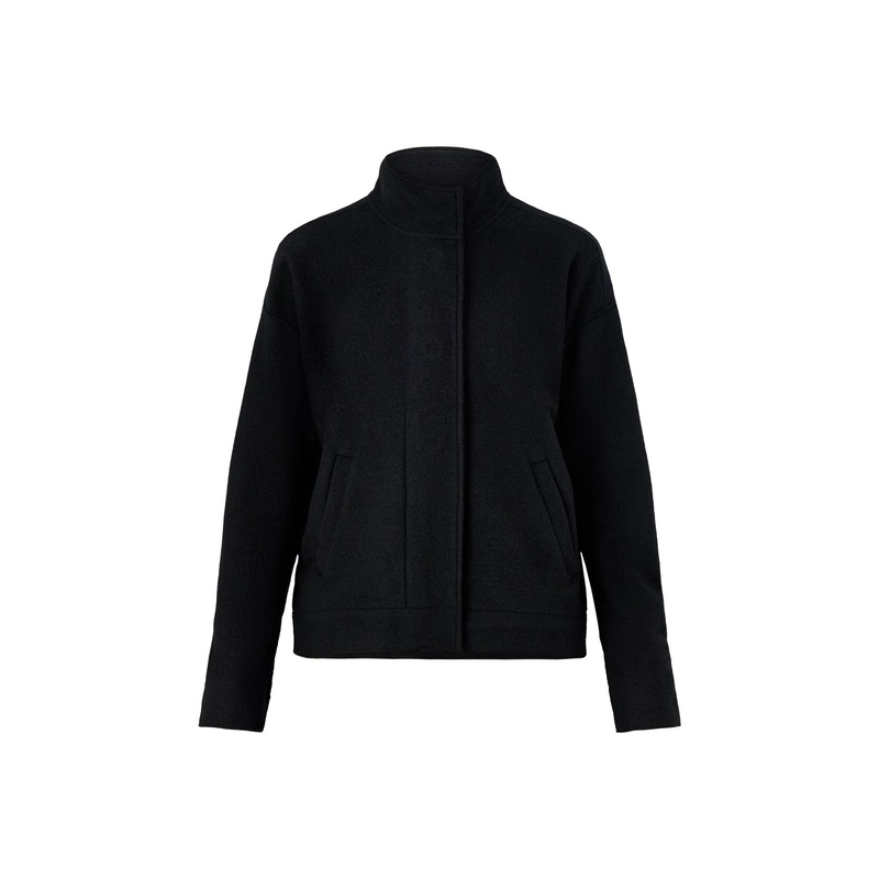 Stand Collar Jacket Pockets Black