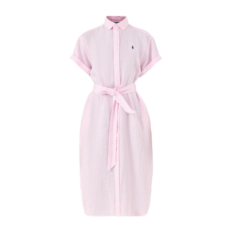 Woven Shirt Dress Dress 1880A White/Pink
