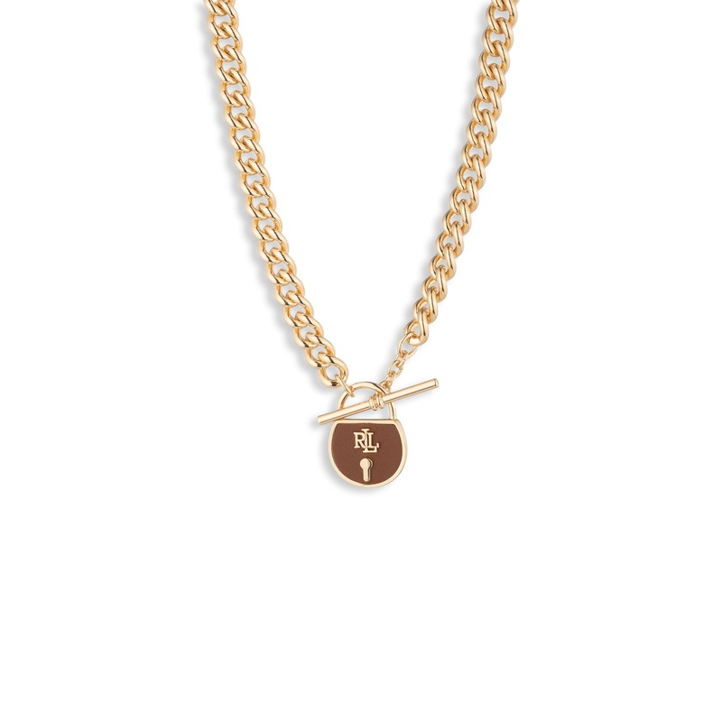 Leather Lock Pendant Gold/Brown