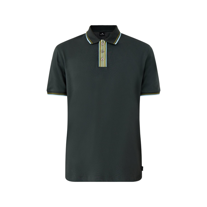Stripe Plaquet Polo Tops Bottle Green
