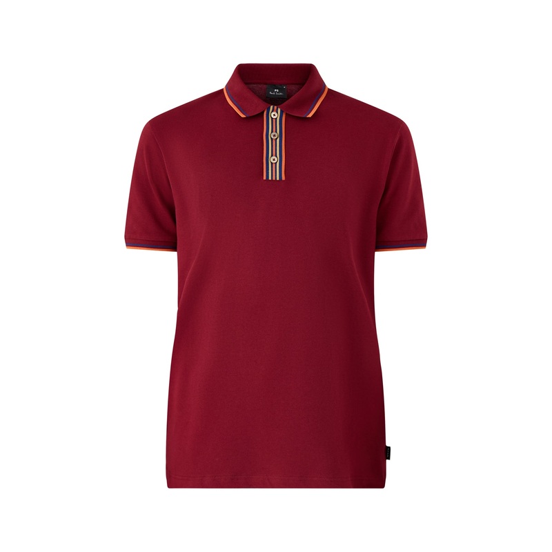 Stripe Plaquet Polo Tops Burgundy