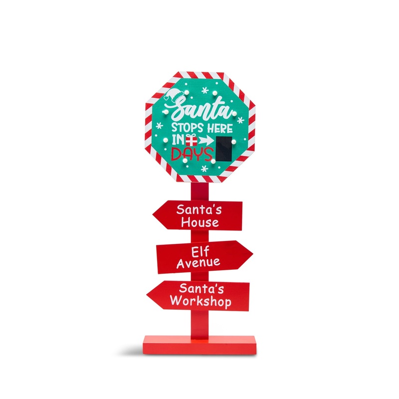 Wood Santa Stop Here Led Sign