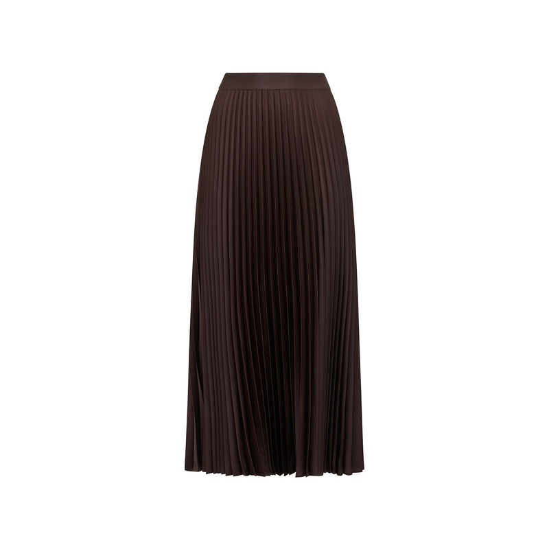 Estelle Satin Pleated Midi Skirt Chocolate