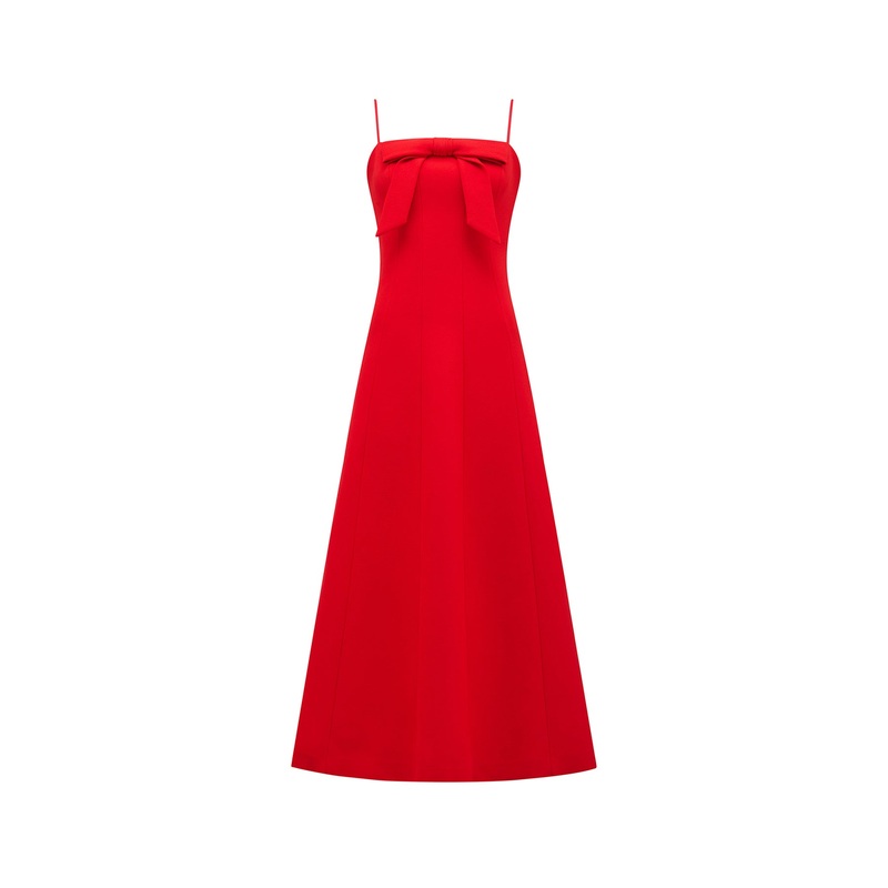 Harlow Bow Front Midi Dress Red