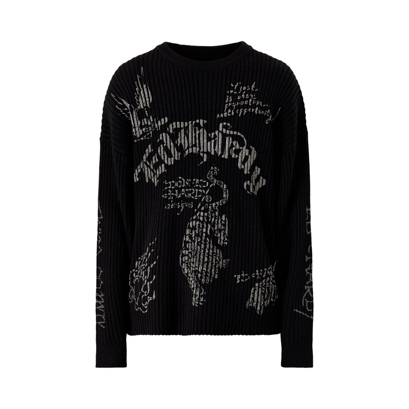Mens Gothic Ribbed Knitted Crew Jumper Black
