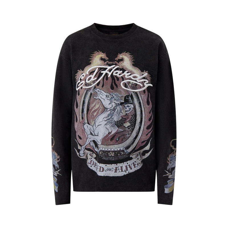 Mens Ride Into Hell Waffle Long Sleeve T-Shirt Black