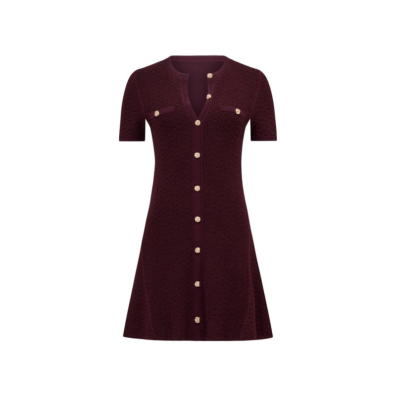 Rosa Stitch Interest Knitted Mini Dress Berry