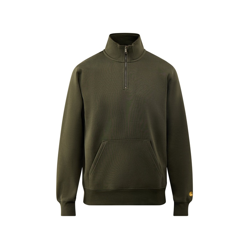 Chase Neck Zip Sweat Olive Gold