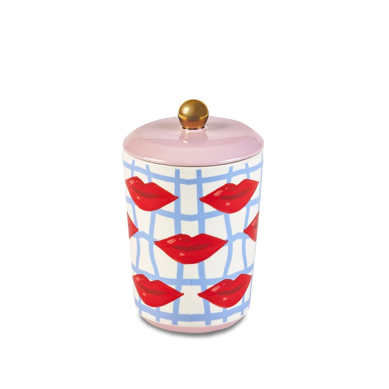 Electric Coast Blue Striped Lip Print Storage Jar