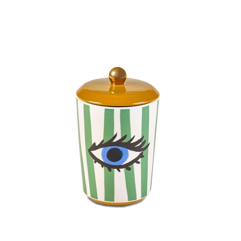 Electric Coast Green Striped Eye Print Storage Jar