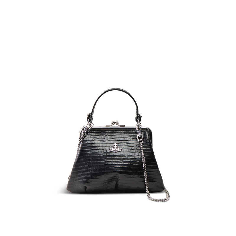 Granny Purse Mini Croc Embossed Black