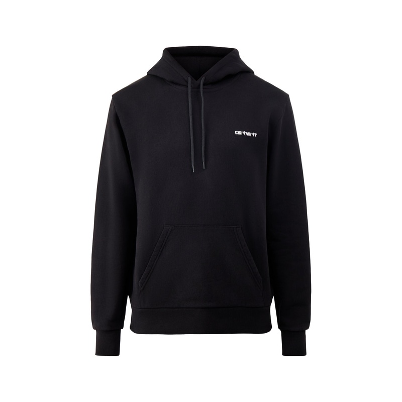 Hooded Script Embroidery Sweat Black White